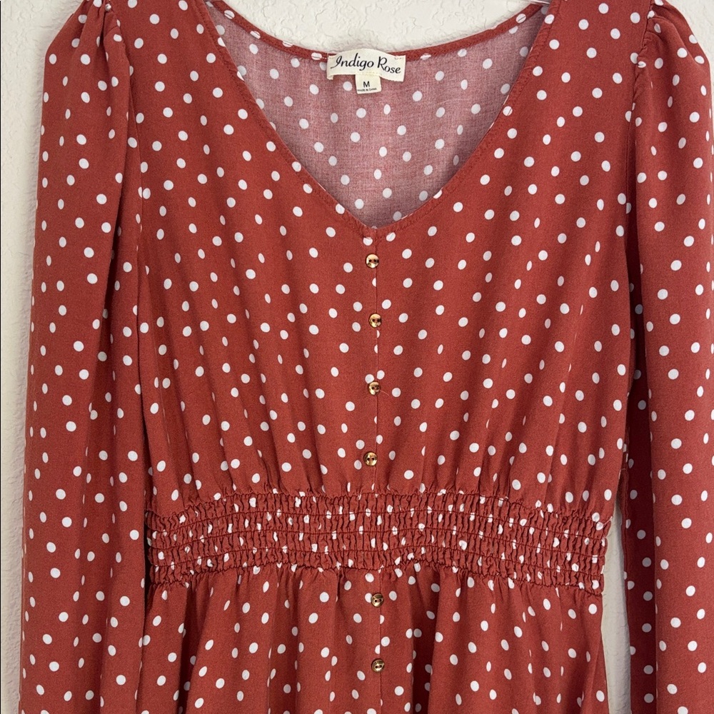 Indigo Rose Rust Red Polka Dot Dress - Picture 4 of 6